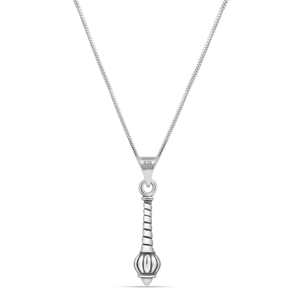 925 Sterling Silver Oxidized Hanuman Gada Pendant Necklace for Men