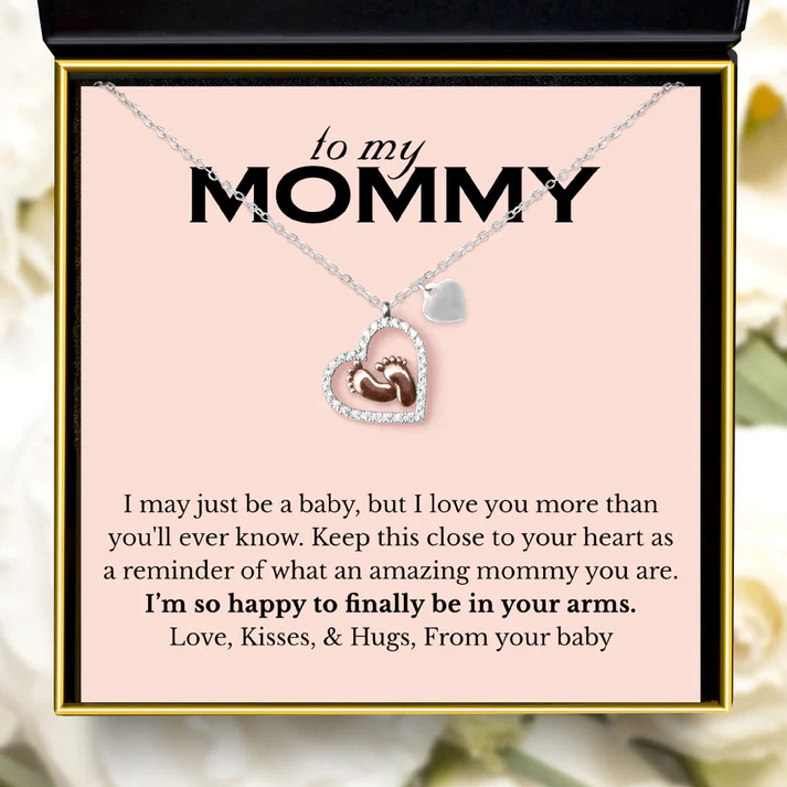 Best Heart-Touching Gift for Mom to be - Baby Feet Heart Pure Silver Necklace Gift Set