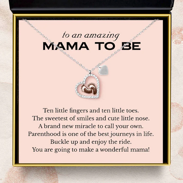 Meaningful Gift for Mom to be - Baby Feet Heart Pure Silver Necklace Gift Set