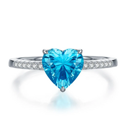 Blue Heart Ring 925 Sterling Silver Adjustable Size