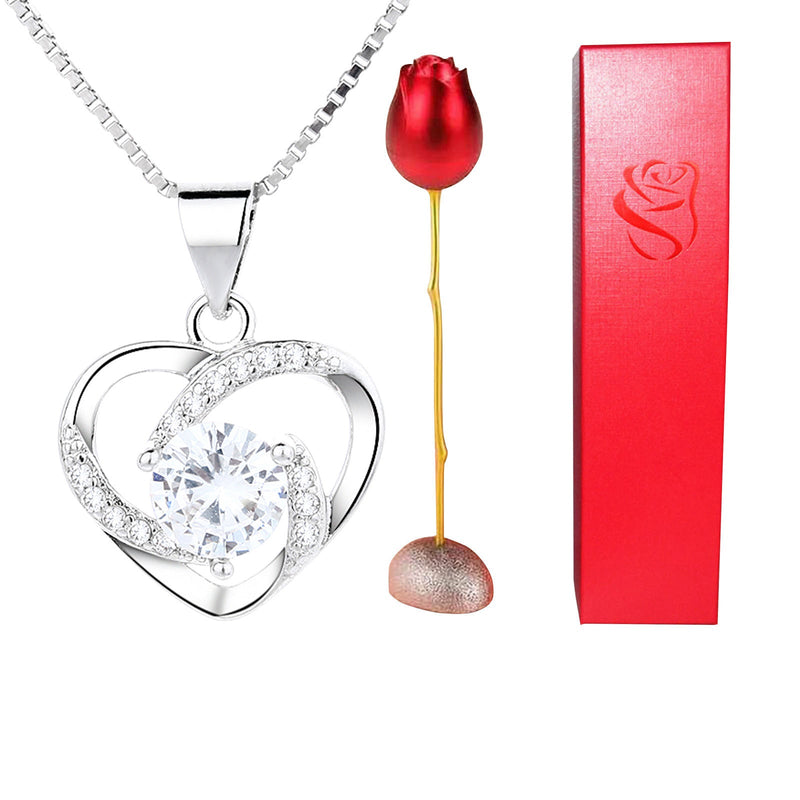 Rose Stem 925 Sterling Silver Necklace Gift Set