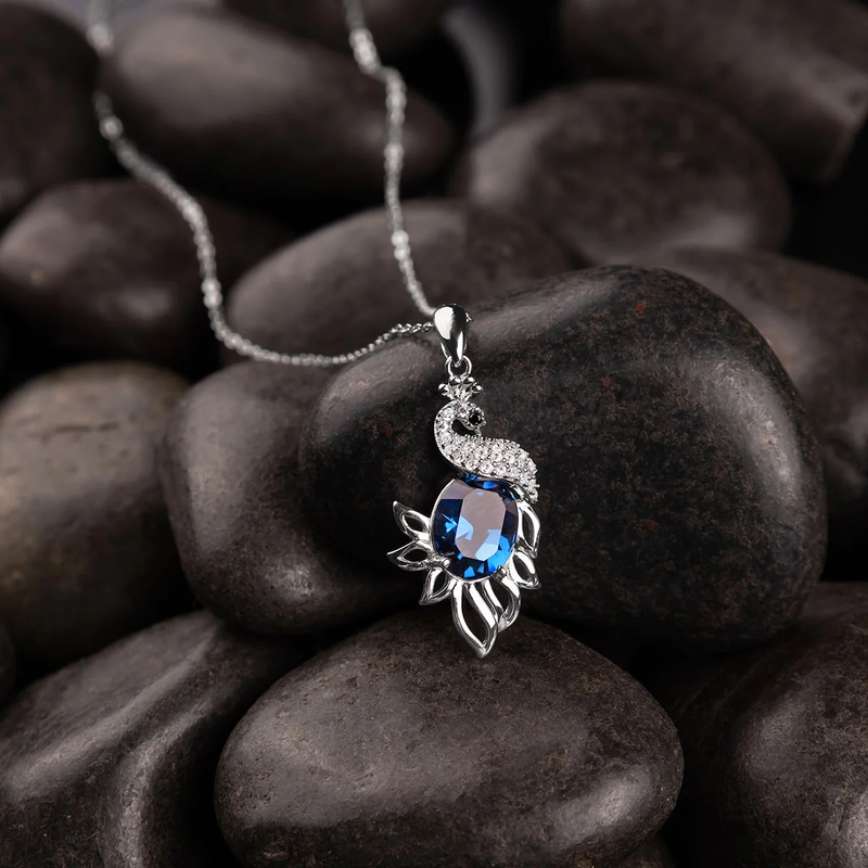 Unique Gift For Wife 2025 - Pure Silver Swarovski Crystal Peacock Necklace Gift Set