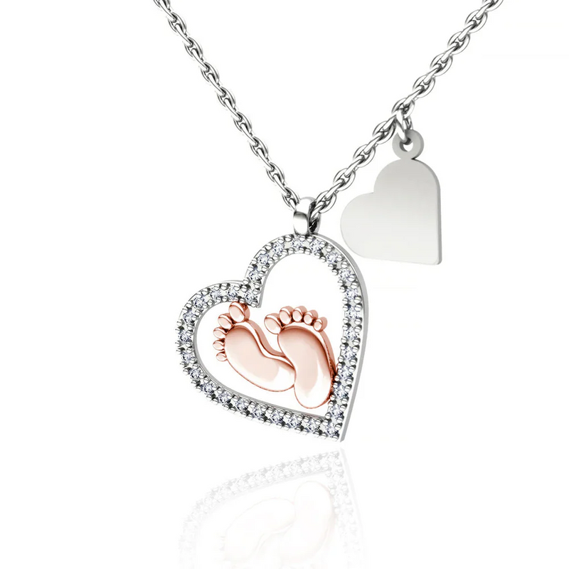 Best Mom to be Gift Idea For Daughter - Pure Silver Babyfeet Heart Necklace Gift Set