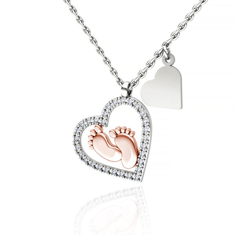 Unique First Mother’s Day For New Mom/Mom to be - Baby Feet Heart 925 Sterling Silver Necklace Gift Set