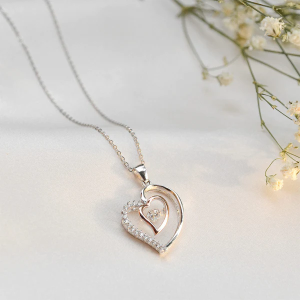 Unique Gift For Working Wife - Pure Silver Luxe Heart Necklace Gift Set