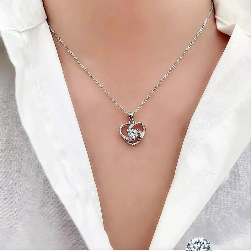 Rose Stem 925 Sterling Silver Twisted Heart Necklace Gift