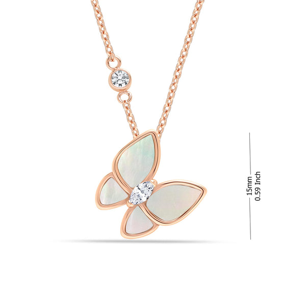 925 Sterling Silver 18K Rose Gold-Plated Mother of Pearl Butterfly Pendant Necklace for Women Teen