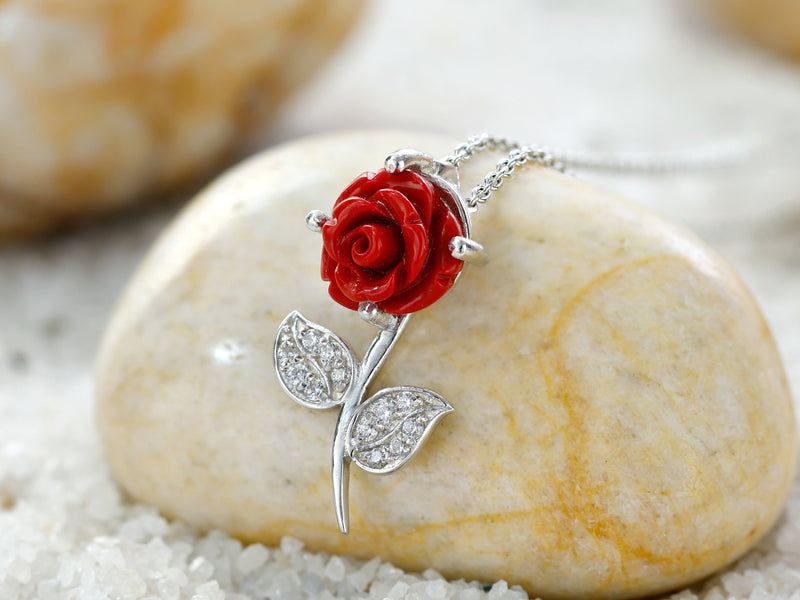 Meaningful Gift For Sister - Pure Silver Red Rose Necklace Gift Set