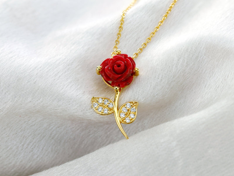 Meaningful Gift For Sister - Pure Silver Red Rose Necklace Gift Set