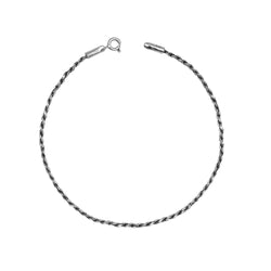 925 Sterling Silver Lightweight 1.8mm Diamond-Cut Braided Rope Chain Anklet Ankle Bracelet for Women - Antique Finish