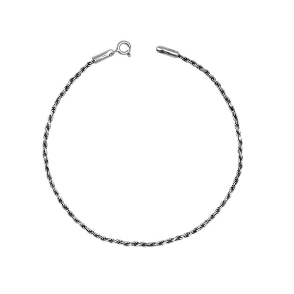 925 Sterling Silver Lightweight 1.8mm Diamond-Cut Braided Rope Chain Anklet Ankle Bracelet for Women - Antique Finish