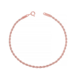 925 Sterling Silver Lightweight 1.8mm Diamond-Cut Braided Rope Chain Anklet Ankle Bracelet for Women - Rose Gold Plating