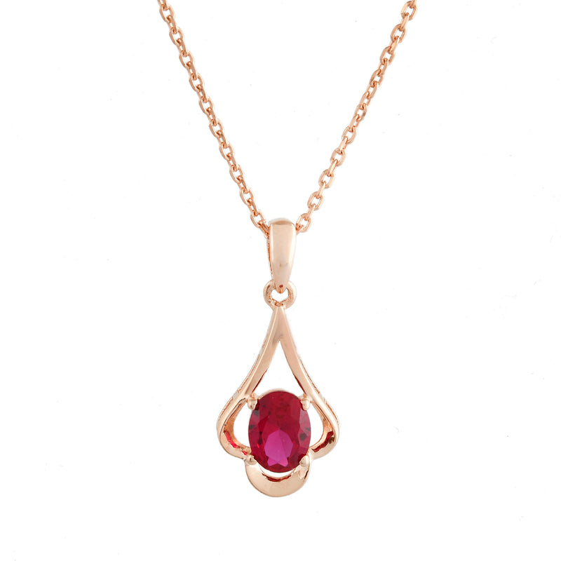 Rose Gold Red Crystal Necklace - 925 Sterling Silver Pendant Set