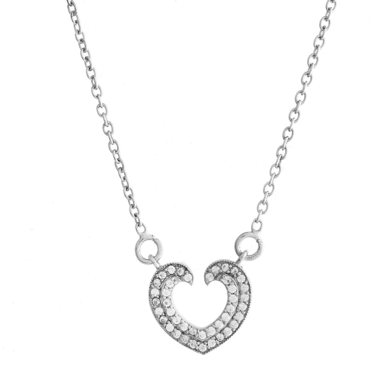 Open Heart Style Necklace - 925 Sterling Silver Pendant Set