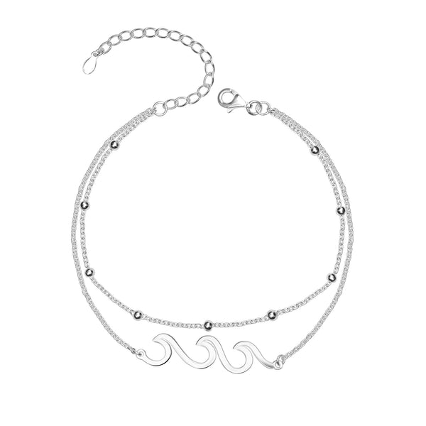 925 Sterling Silver Wave Ocean Sea Adjustable Anklet for Teen Women 1PC