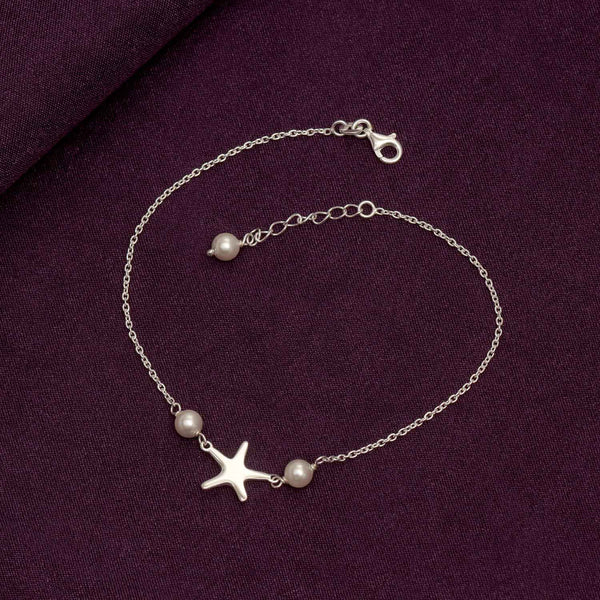 925 Sterling Silver Starfish Pearl Sea Adjustable Anklet for Teen Women 1 PC