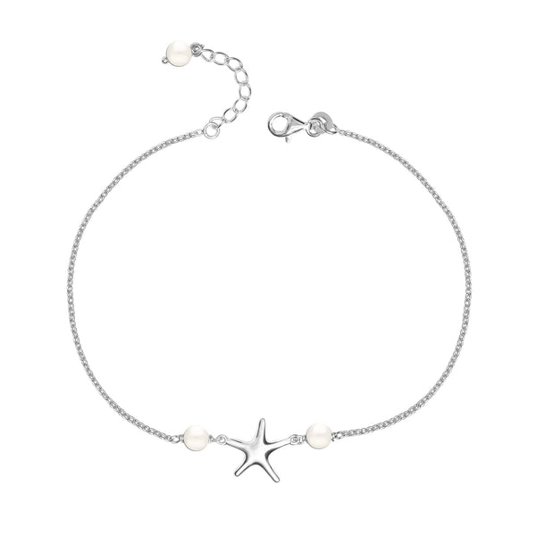 925 Sterling Silver Starfish Pearl Sea Adjustable Anklet for Teen Women 1 PC