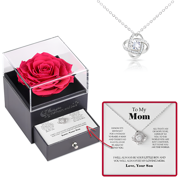 Amazing Gift For Mom From Son/Daughter - Pure Silver Necklace In Rose Drawer Box Gift Set