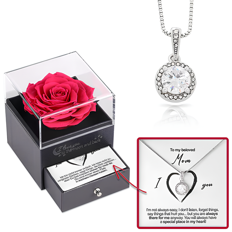 Lovely Gift For Mom 2025 - Pure Silver Necklace In Rose Drawer Box Gift Set