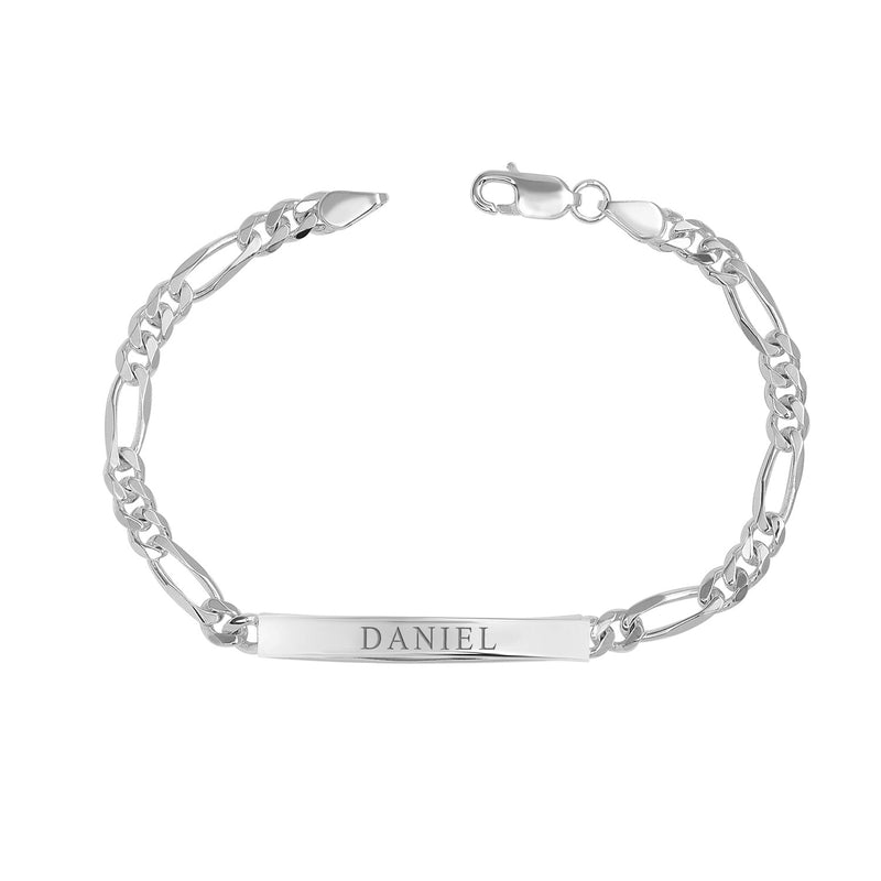 925 Sterling Silver Fancy Figaro Chain ID Bracelet for Men