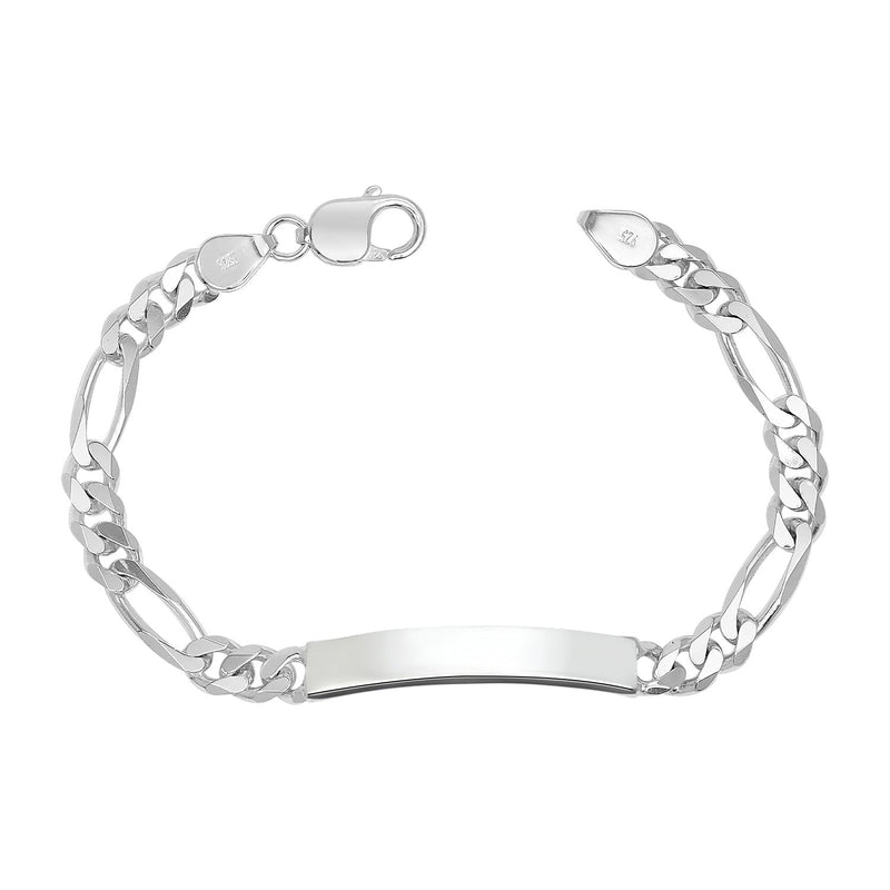 925 Sterling Silver Fancy Figaro Chain ID Bracelet for Men