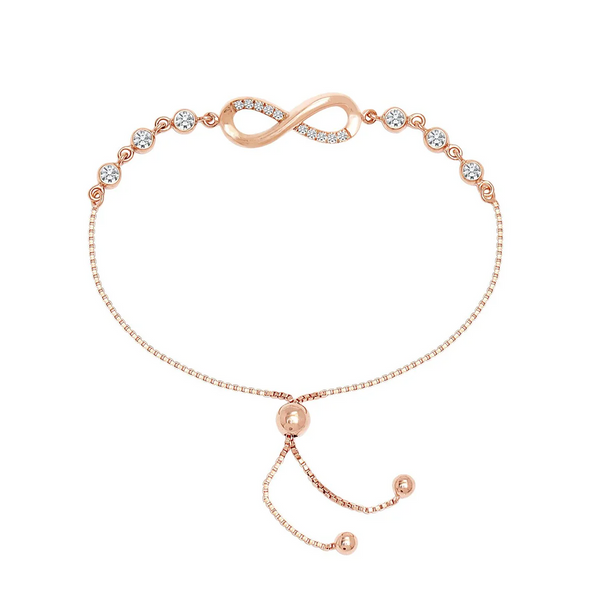 925 Sterling Silver Rose Gold-Plated Italian CZ Infinity Bolo Bracelet for Women Teen