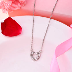 Open Heart Style Necklace - 925 Sterling Silver Pendant Set