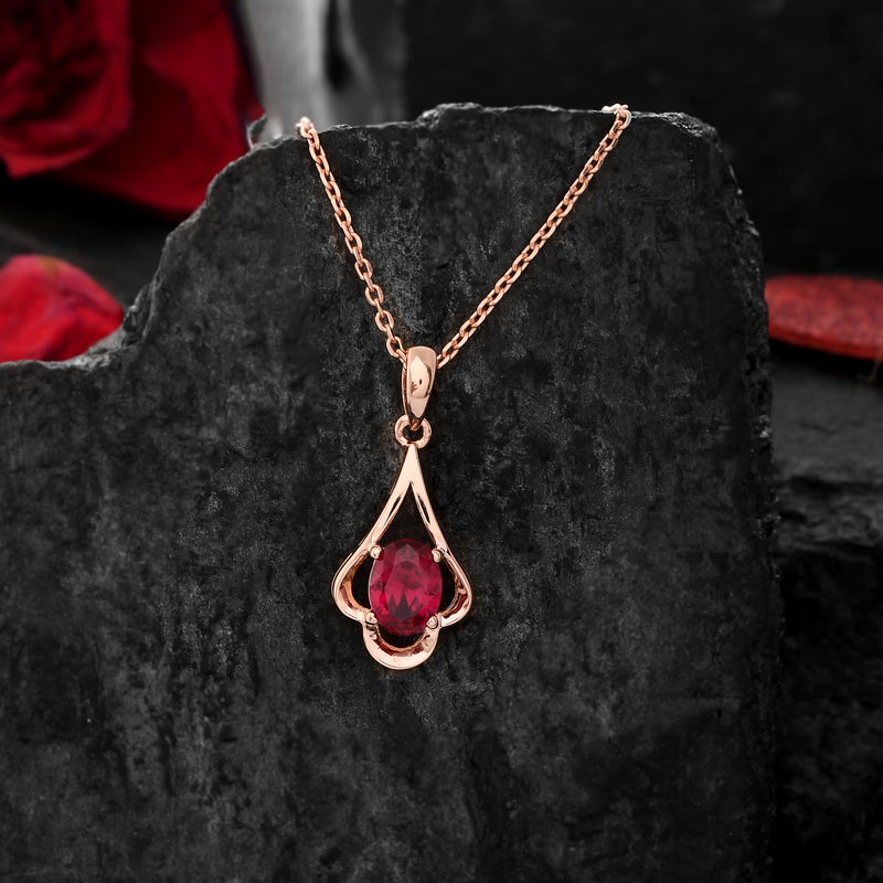 Rose Gold Red Crystal Necklace - 925 Sterling Silver Pendant Set