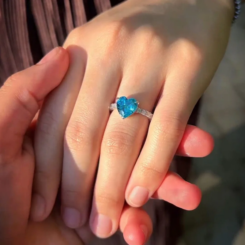 Blue Heart Ring 925 Sterling Silver Adjustable Size