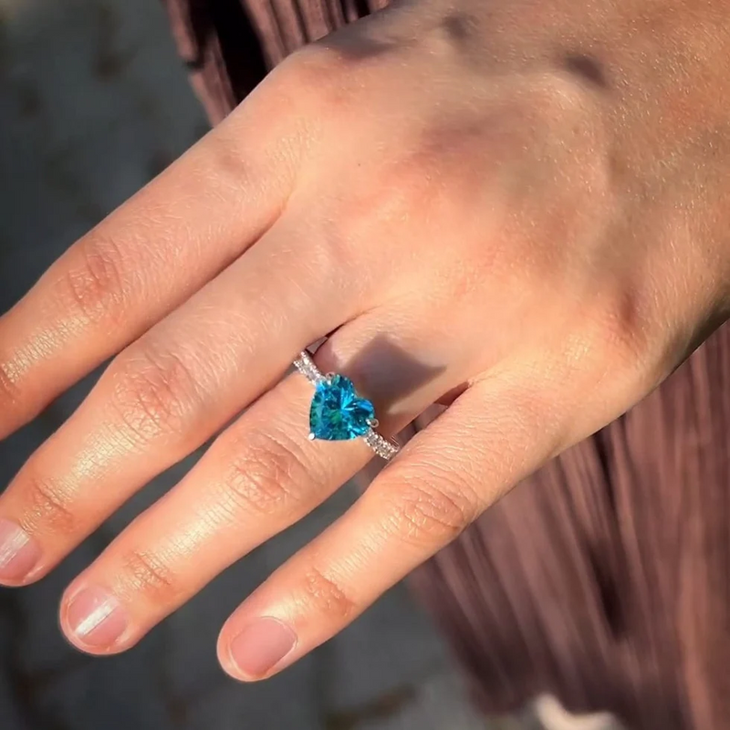 Blue Heart Ring 925 Sterling Silver Adjustable Size