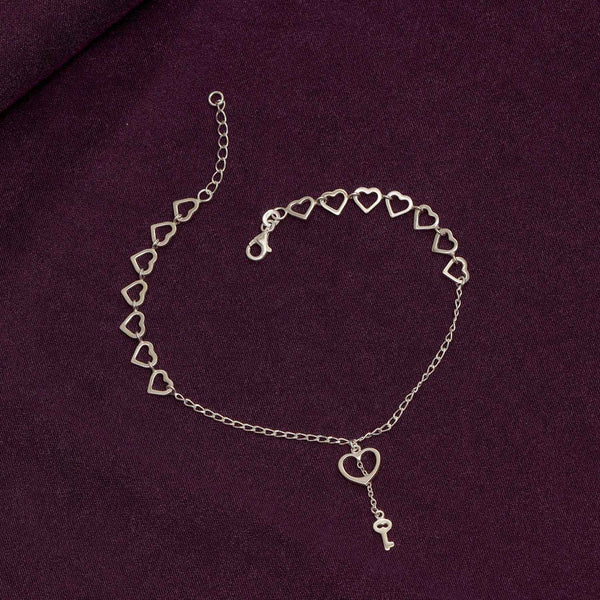 925 Sterling Silver Heart Key Charm Anklet for Teen Women 1 PC