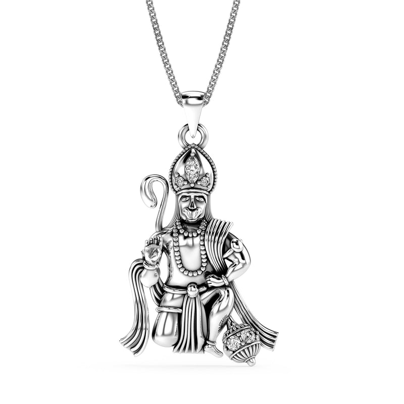 925 Sterling Silver CZ Antique Lord Hanuman Pendant Necklace for Men and Boy