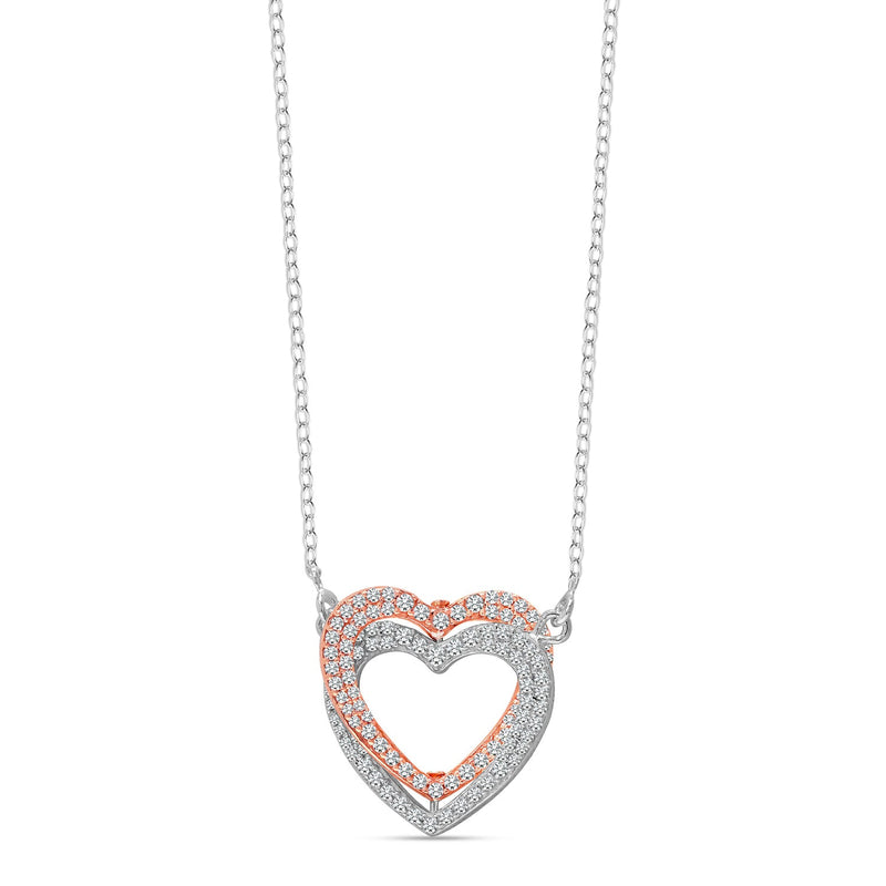 925 Sterling Silver 14K Rose Gold Plated Dual Tone Valentine Interlinked Hearts CZ Adjustable Pendant Necklace for Women