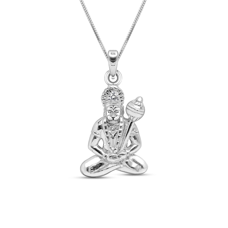 925 Sterling Silver CZ Antique Lord Hanuman Pendant Necklace for Men and Boy