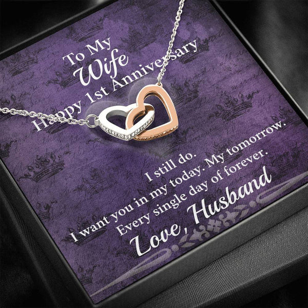 Heartfelt First Anniversary Gift For Wife 2025 - Pure Silver Interlocking Hearts Necklace Gift Set