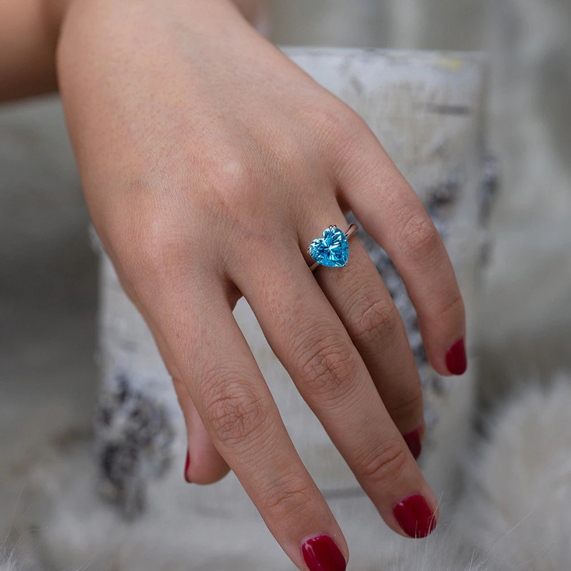 Blue Heart Ring 925 Sterling Silver Adjustable Size