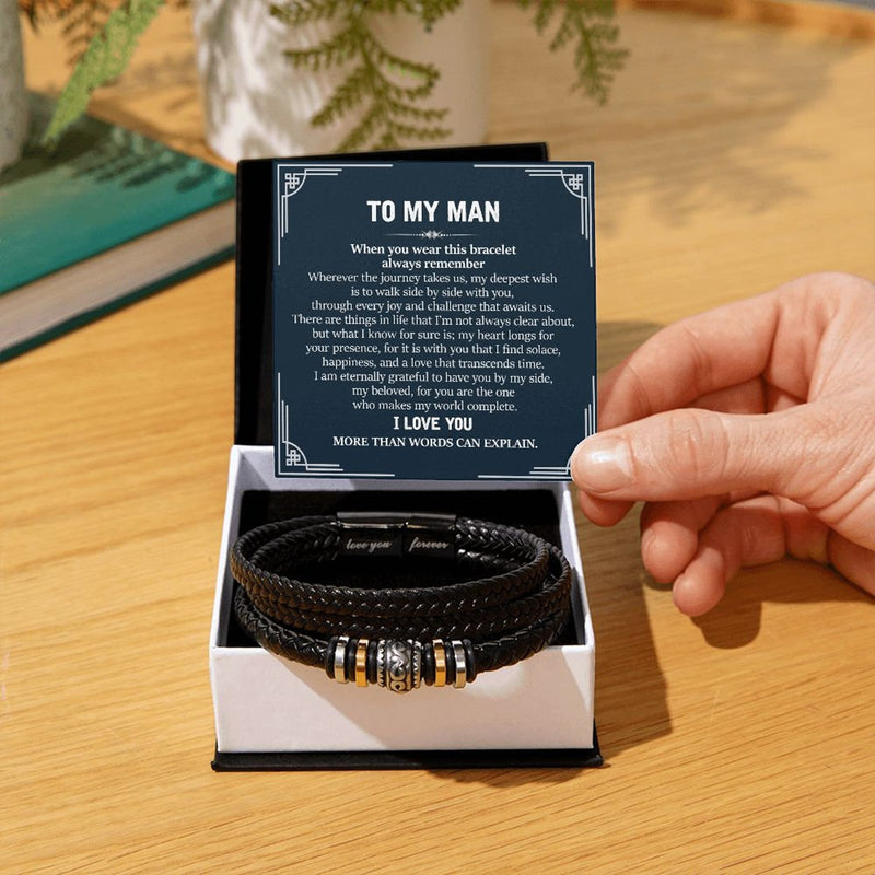 Heartfelt Gift For Male Partner - Handmade Woven Multi Layer Bracelet With Message Card