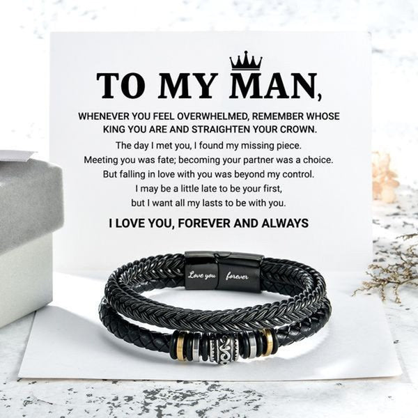 Unique Gift For Male Partner - Handmade Multi Layer Bracelet With Message Card