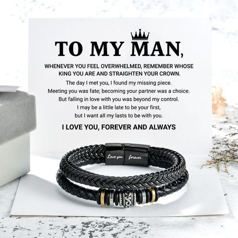 Unique Gift For Male Partner - Handmade Multi Layer Bracelet With Message Card