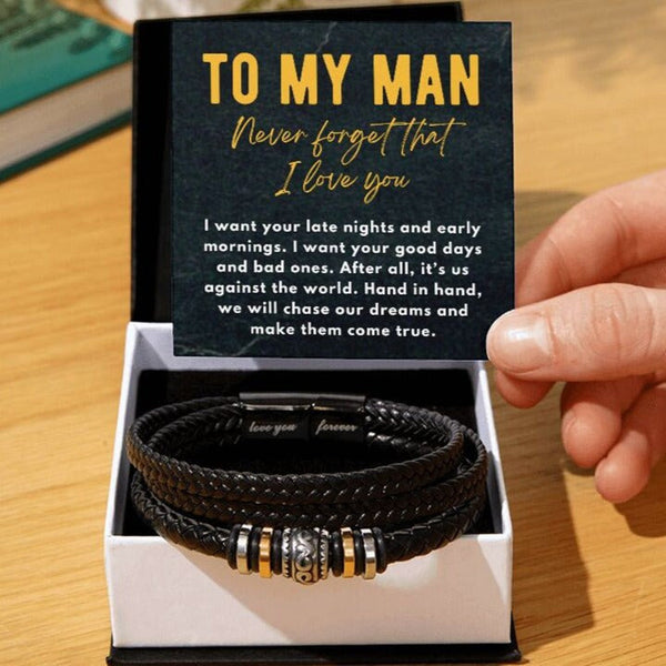 Perfect Gift For Male Partner - Handmade Woven Multi Layer Bracelet With Message Card