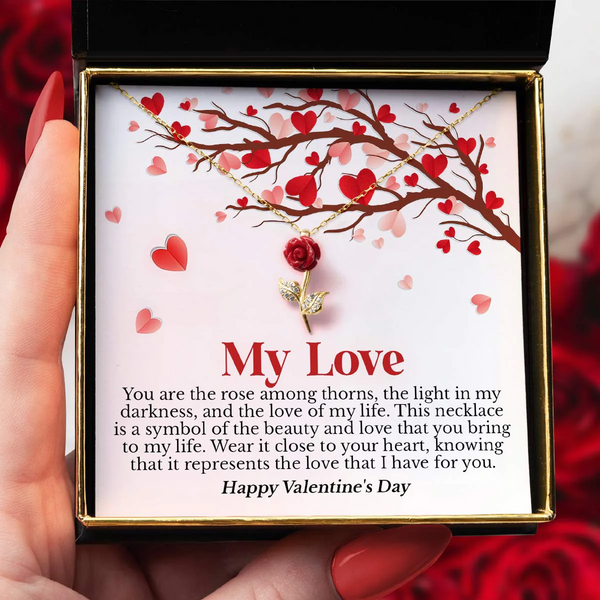 Most Unique Valentine 2024 Gift For Love - Pure Silver Red Rose Necklace Gift Set