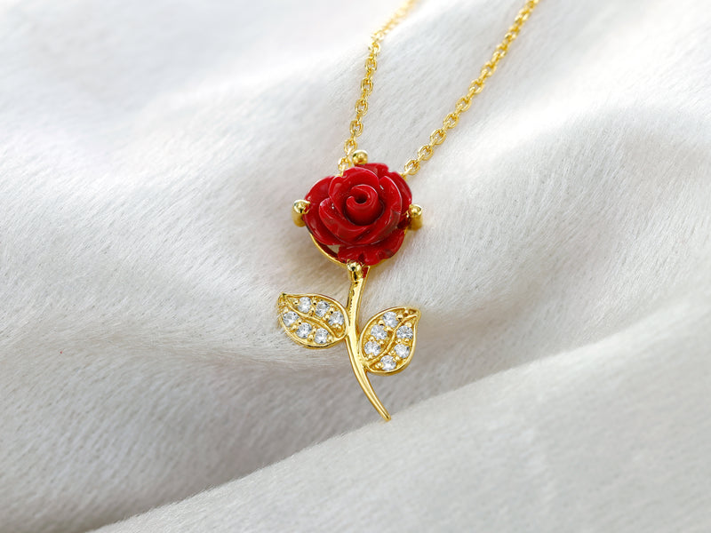 Most Unique Valentine 2025 Gift For Wife - Pure Silver Red Rose Necklace Gift Set